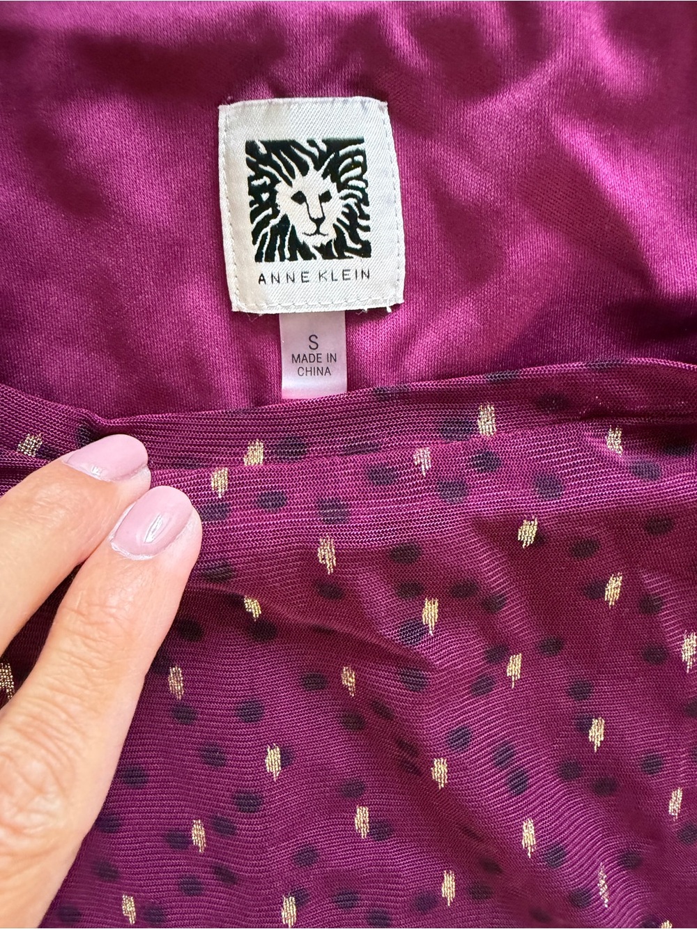 Anne Klein Burgundy Metallic Dot Puff Sleeve Maxi Dress Size S - Picture 3 of 8